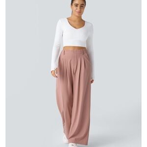 HALARA Rose Tan Flex High Waisted Pocket Wide Leg Waffle Work Pants